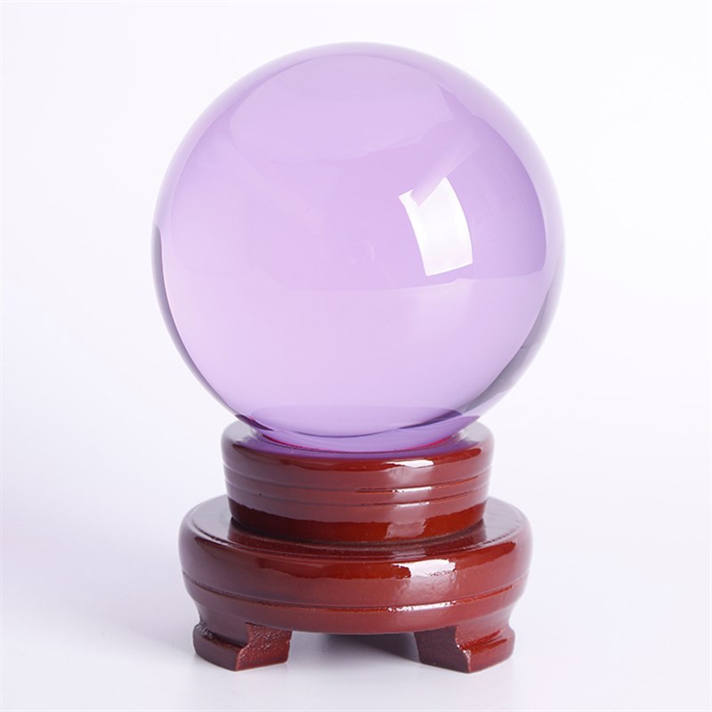 紫水晶球摆件现货crystal ball玻璃透明实心纯白色彩色光球配底座