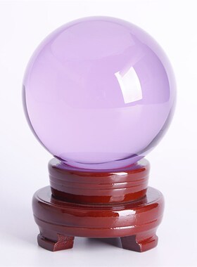 紫水晶球摆件现货crystal ball玻璃透明实心纯白色彩色光球配底座
