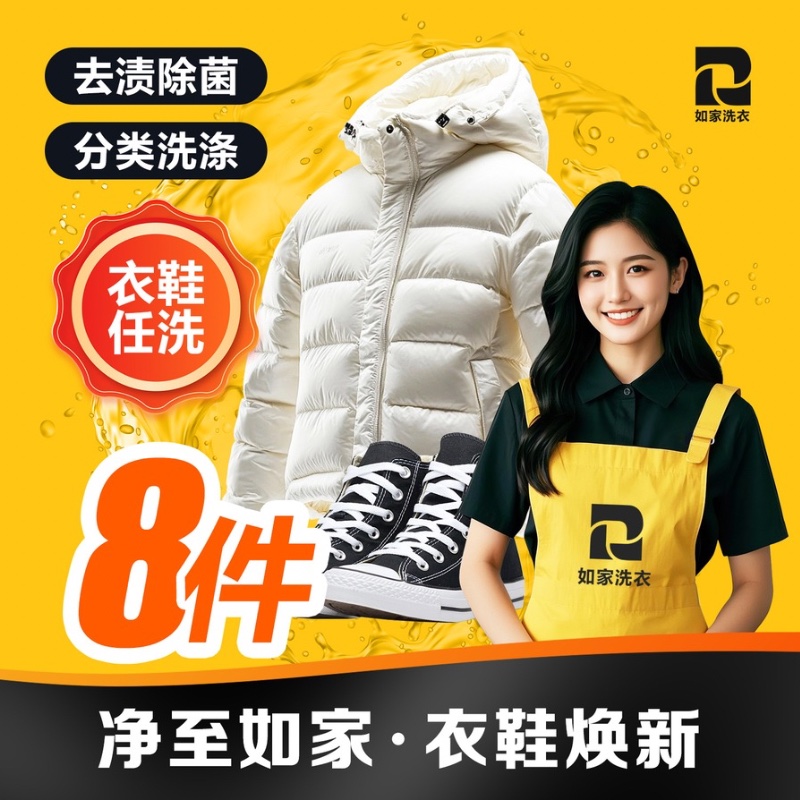 如家洗衣衣鞋上门取件羽绒服女士大衣外套运动鞋任洗干洗任洗8件