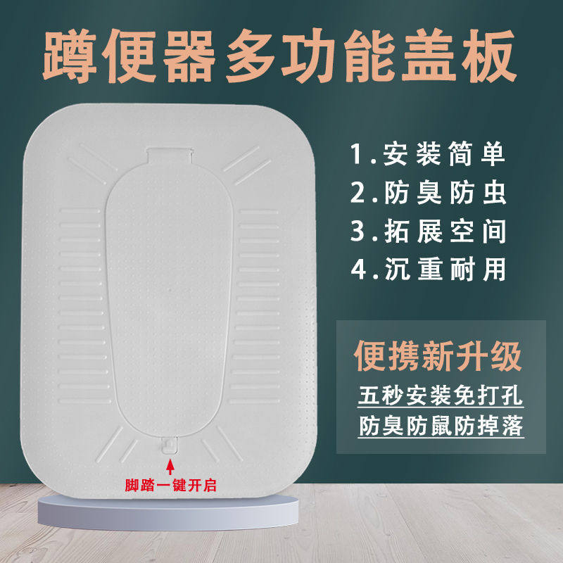 卫生间蹲便器盖板蹲厕防臭堵塞器通用厕所蹲坑全封闭一键自动盖板