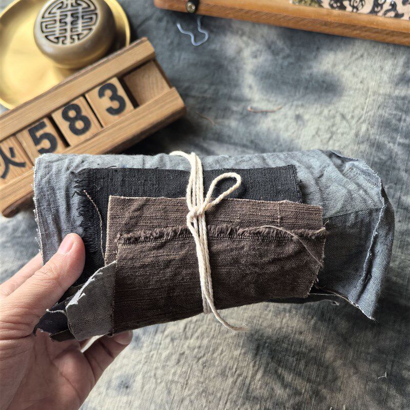 侘寂风手染布材料包30片手织老粗布土布手工DIY布料