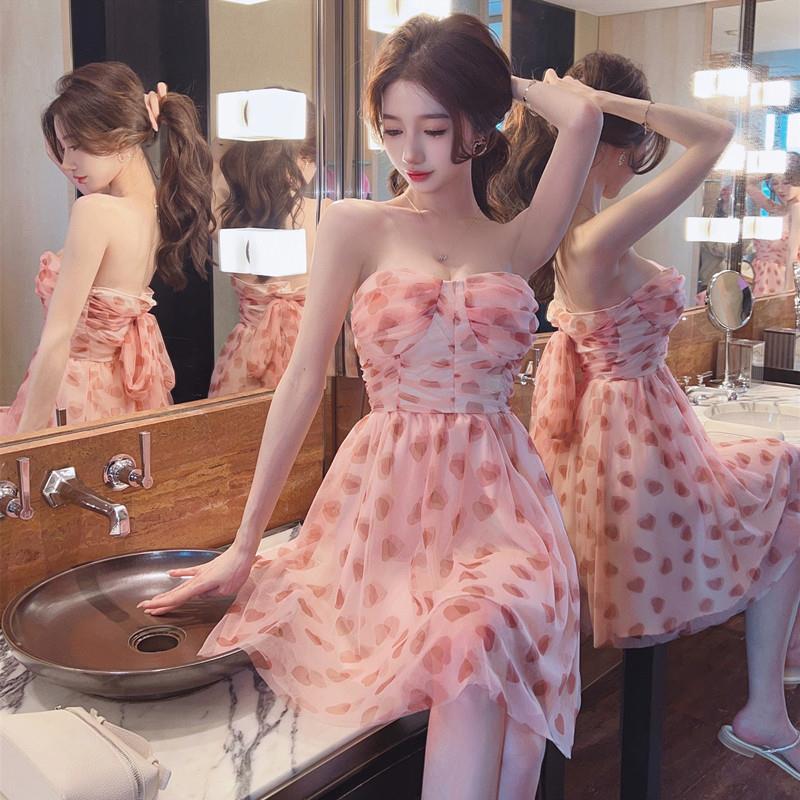 碎花吊带超仙抹胸度假连衣裙仙女2025夏季甜美新款网纱大摆蓬蓬裙