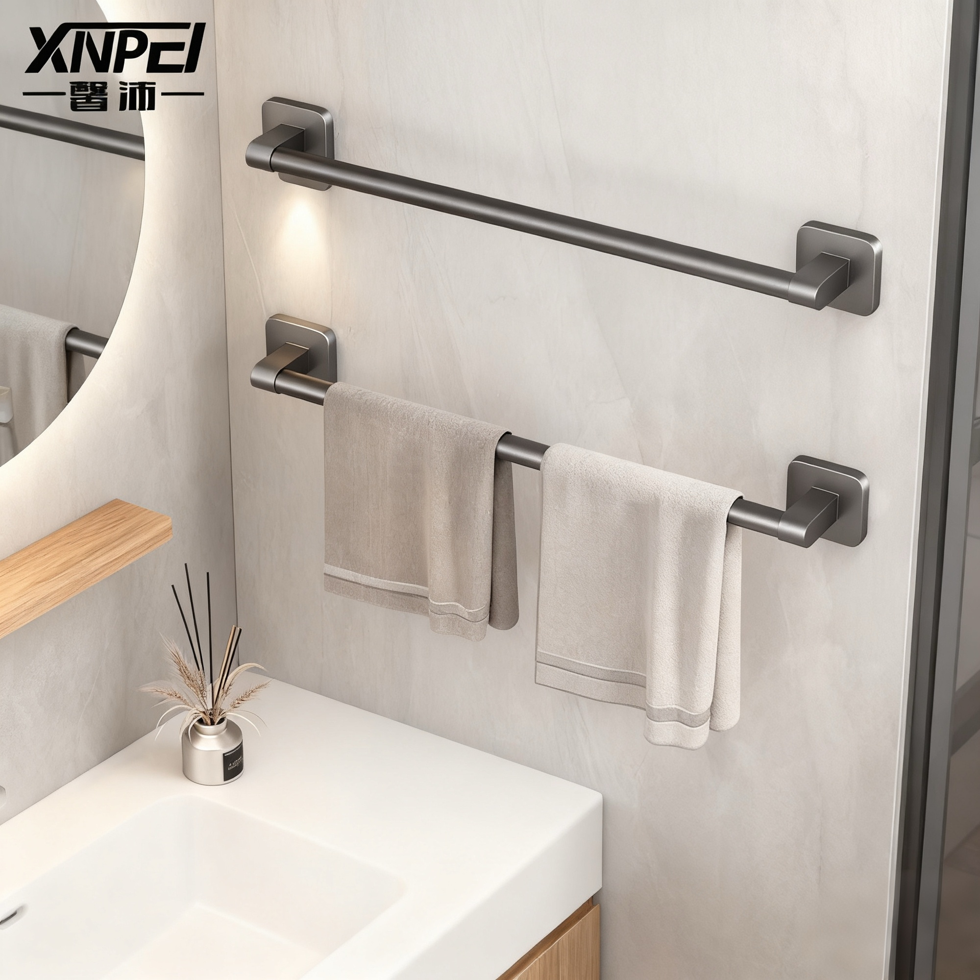 馨沛免打孔浴室毛巾架收纳