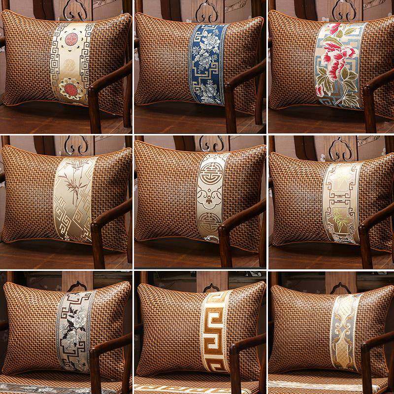 A6L夏季款中式腰枕靠垫沙发客厅藤席靠枕腰枕长方形靠背垫套含芯,居家布艺,抱枕被,淘宝优惠券,粉丝福利购,淘宝优惠卷