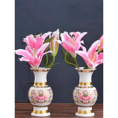 家佛寺花瓶唐彩陶瓷道观莲花花瓶前佛观音花瓶插花花瓶堂口饰品