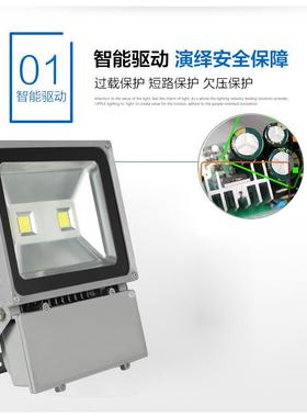 LED投光灯50w100w150w足瓦防水200w30w70W户外庭院车间工矿地广告