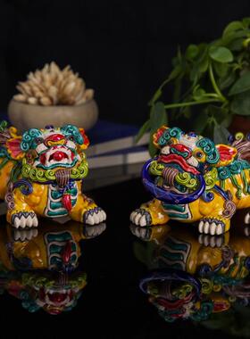 精品新中式陶瓷艺术品风水摆件交趾陶彩陶招财对狮貔貅家居装饰