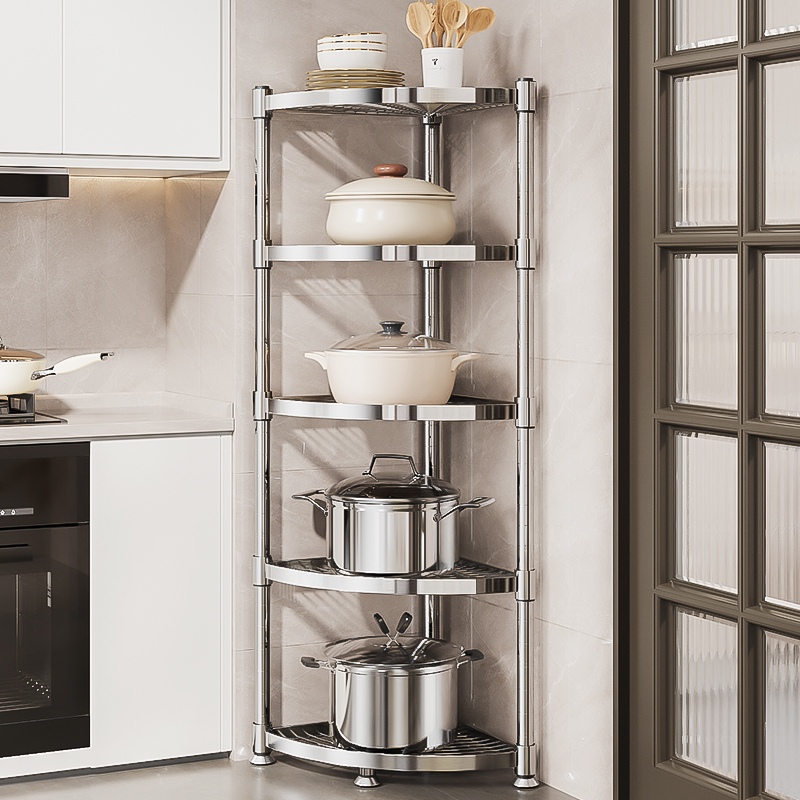 304不锈钢厨房转角置物架家用多层多功能锅具收纳架三角浴室盆架