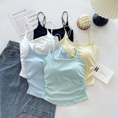 吊带背心女2026新款 带胸垫内搭外穿美背夏小褶皱黄色打底无袖 上衣