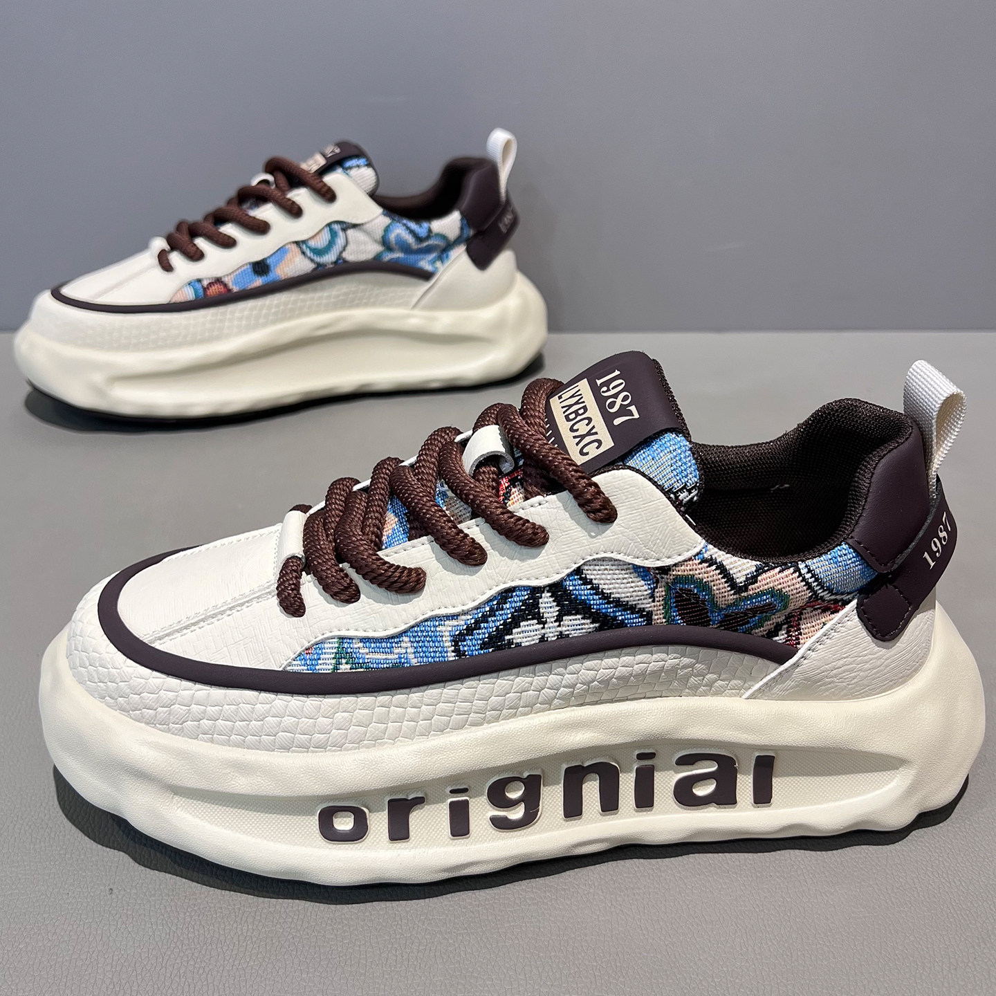 欧货男款2026秋季新款印花刺绣板鞋低帮厚底增高潮流百搭款休闲鞋