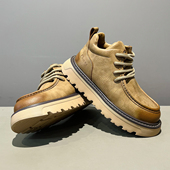 真皮高帮棉鞋 男鞋 男2025秋冬新款 加绒保暖潮流马丁靴系带厚底工装