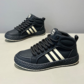 2025秋冬新款 皮面软底三道杠板鞋 时尚 高帮棉鞋 潮流保暖加绒休闲鞋