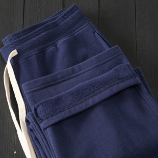 500g藏蓝色宽松阔腿直筒长裤 洗水磨毛保暖螺纹松紧腰秋冬抓绒卫裤