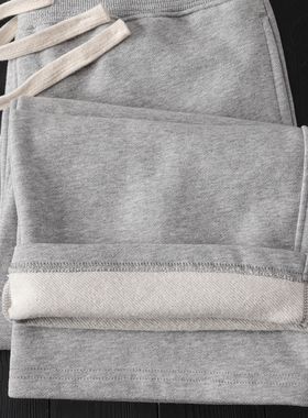 花灰色宽松阔腿九分裤 500g保暖锁温磨毛手抓绒【短版直筒卫裤】