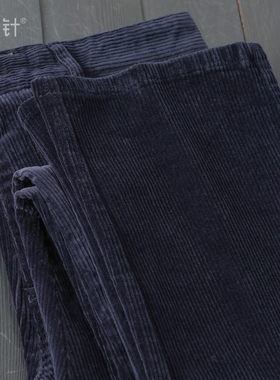 弹力纯棉粗条灯芯绒休闲长裤350g平腰洗水复古百搭深蓝色长裤秋冬