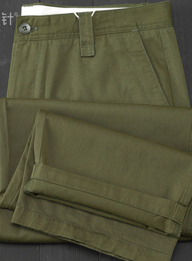 军绿色新疆长绒棉洗水四季款复古工装裤纯色百搭通勤宽松直筒长裤