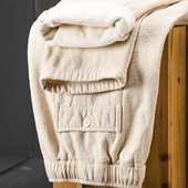 加绒加厚卡其色苎麻松紧腰长裤 纯色简约中国风洗水棉麻简约直筒裤