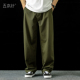 款 复古工装 裤 新疆长绒棉洗水四季 纯色百搭通勤宽松直筒军绿色长裤