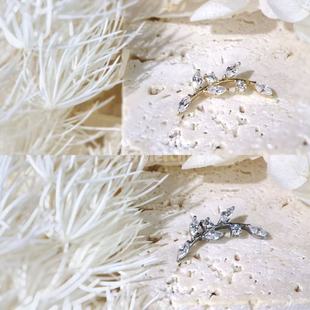 解药-缠枝- 16g钛合金镀金锆石钻长树叶内螺旋耳骨钉小众款高抛光