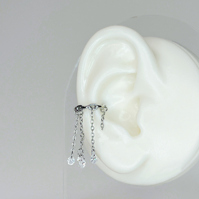 无耳洞耳夹宝石瀑布流苏锆石链条可调节开口耳圈 精致小众设计