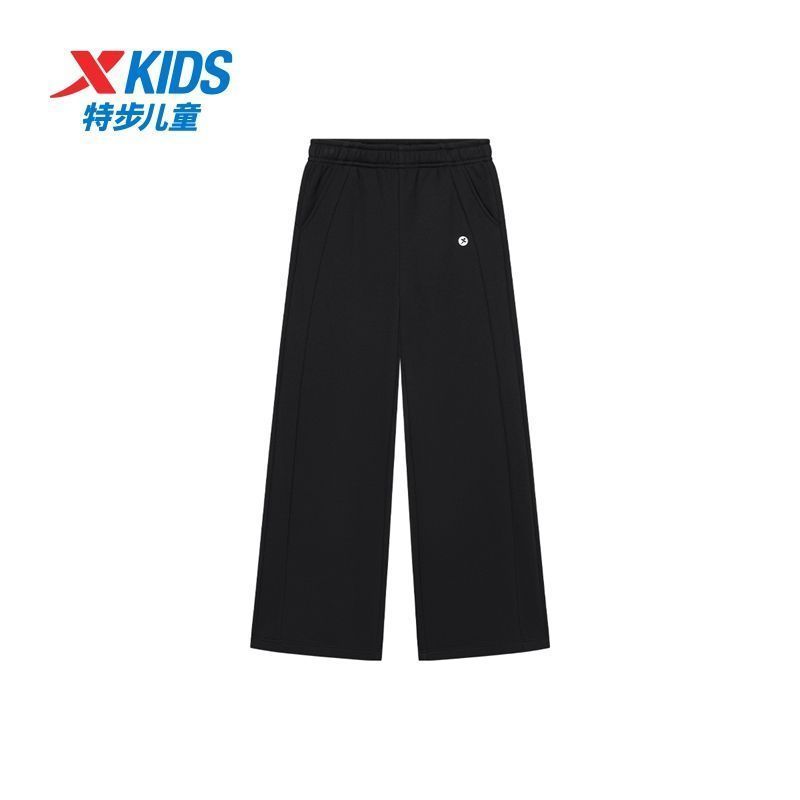 特步童装2025秋冬新款女童加绒阔腿裤儿童侧边拼接保暖裤子运动裤