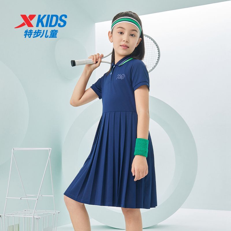 特步童装2025夏季女童连衣裙春秋儿童潮流裙子中大童舒适弹性上衣