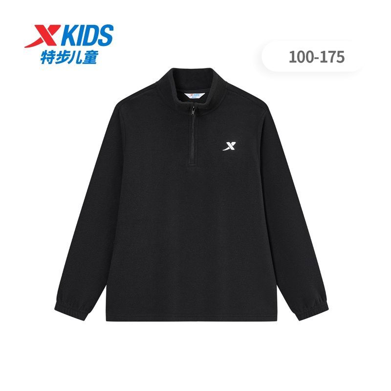 特步童装2025秋冬摇粒绒保暖上衣半开襟套头卫衣休闲百搭运动服