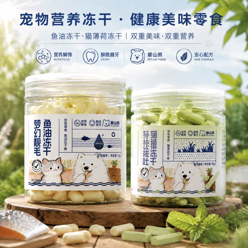 亮毛鱼油棒+排毛猫草棒（两罐）图片