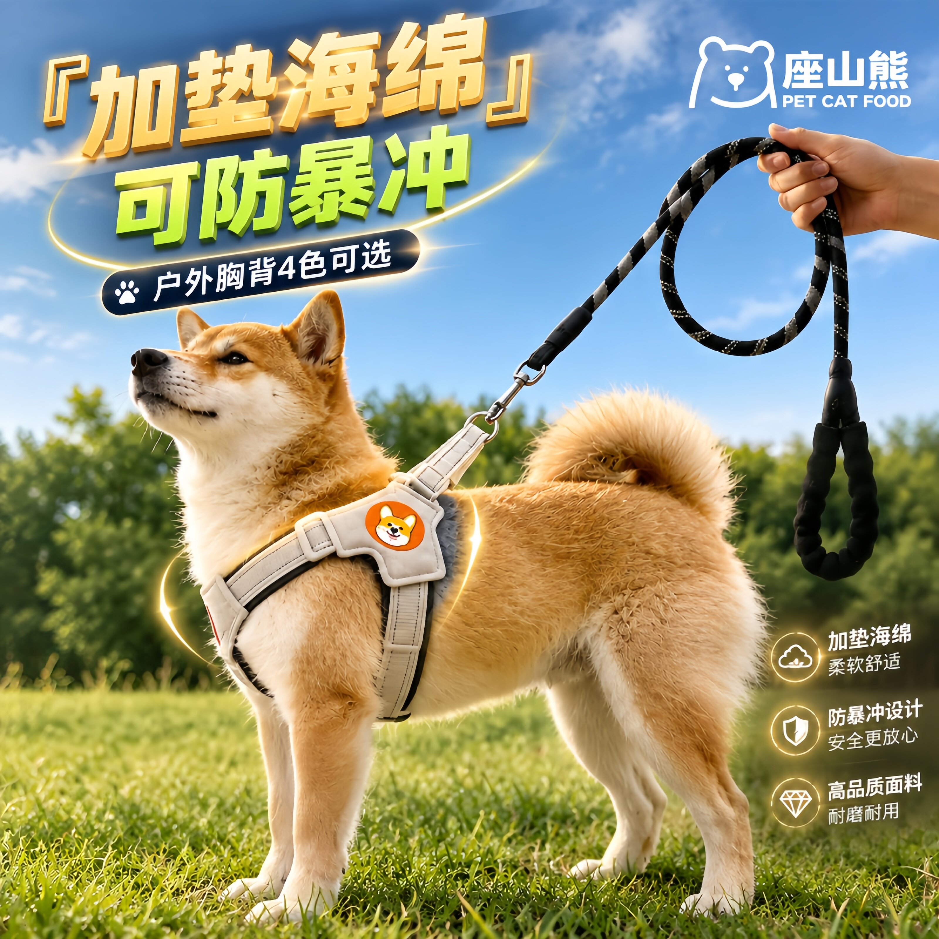 Y型中型犬胸背牵引绳防咬防爆冲图片