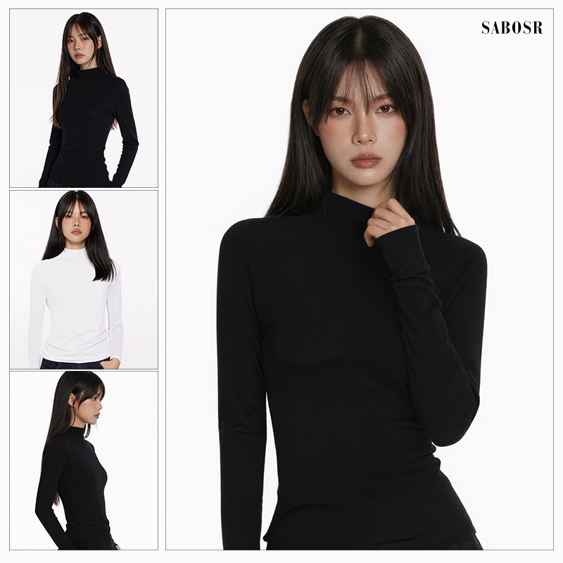 秋天半高领修身黑色长袖2025新款