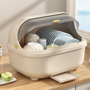 碗筷餐具收纳盒家用特大号带盖防尘碗碟沥水架厨房塑料沥水碗架