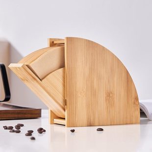 V60扇形防尘支架通用滤纸盒楠竹收纳架100p 手冲咖啡过滤纸收纳盒