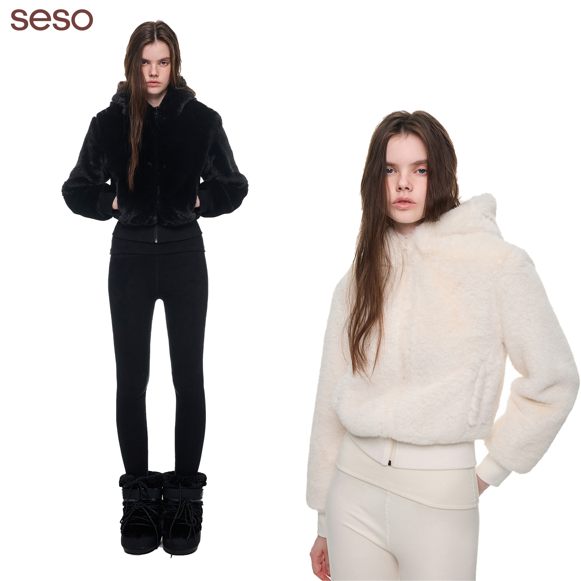 seso兔毛连帽夹克外套亲肤柔软