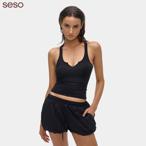 seso小V领背心工字型美背吊带