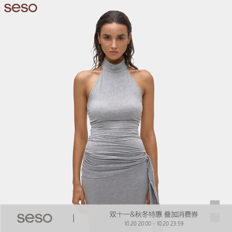 seso｜S01 半高领无袖背心 贴合身形 优雅复古气质无袖显瘦背心