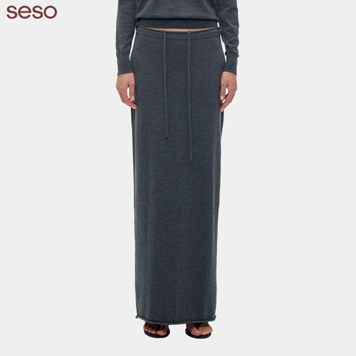 seso｜S01羊毛50%直筒毛织长半裙 经典长款拉长身形百搭针织半裙