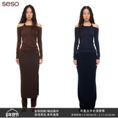 seso 层次日常出街 个性 一字肩假两件长袖 T高级感穿搭
