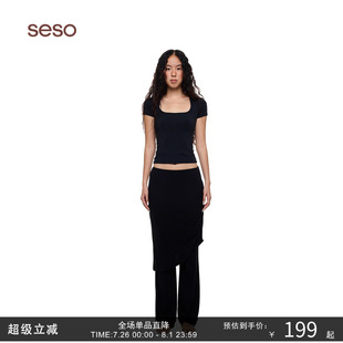 透气方领运动T恤 seso 通勤运动速干