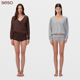 seso丨纯色宽松精梳棉V领毛圈长袖卫衣 细腻走线简约精致日常休闲