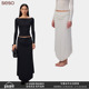 seso 简约显瘦不规则开叉半裙长裙 锦纶高弹A字遮胯褶皱半身裙