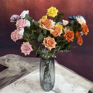 4头小角玫 仿真花迷你角边玫瑰月季绢花婚庆插花家居装饰花头