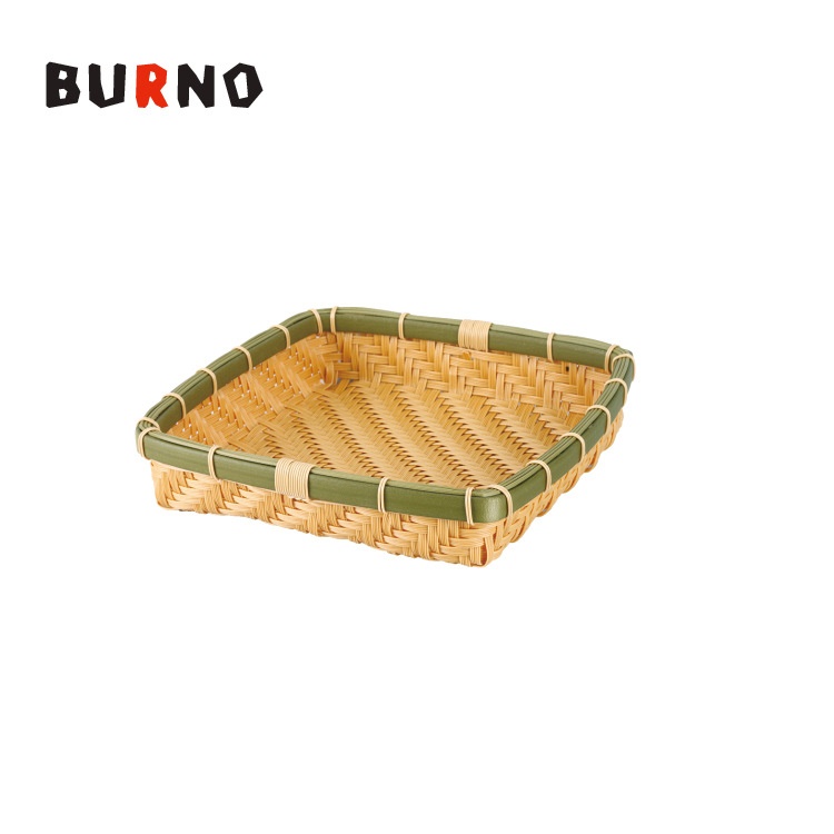 仿竹PP塑料手工编织 十字花纹绿色边框浅围篮子 易清洗耐细菌