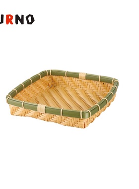 仿竹PP塑料手工编织 十字花纹绿色边框浅围篮子 易清洗耐细菌