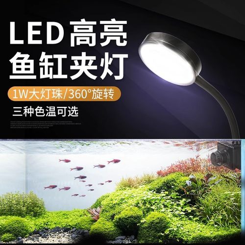 led鱼缸夹灯专业照明灯小型超亮灯珠圆型RGB水草缸原生缸藻缸灯