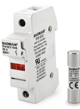 Baomain 圆柱形保险丝支架 RT18-32(X) 10mm X 38mm 保险丝底座单
