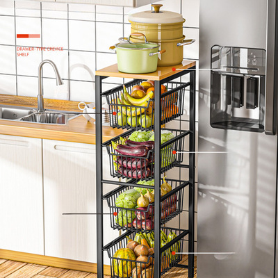 厨房夹缝置物架落地多层窄冰箱旁缝隙侧蔬菜架菜架菜篮子可抽拉