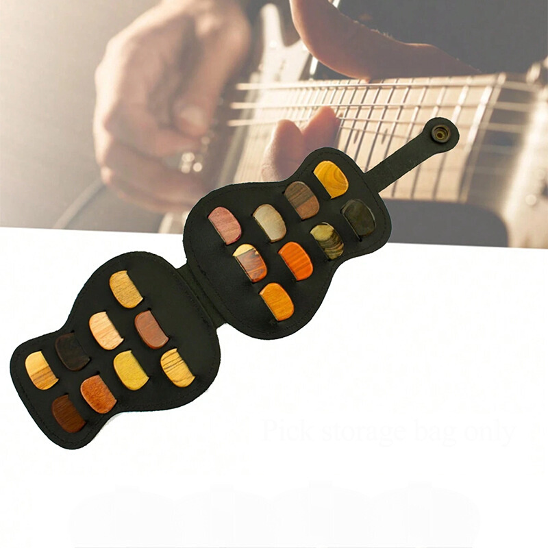 现货吉他拨片盒容纳18个吉它拨片存储袋皮质拨片包乐器配件保护套