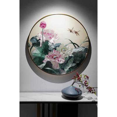 手工苏绣香远益清圆形挂画书房玄关客厅乔迁送礼新中式刺绣装饰画