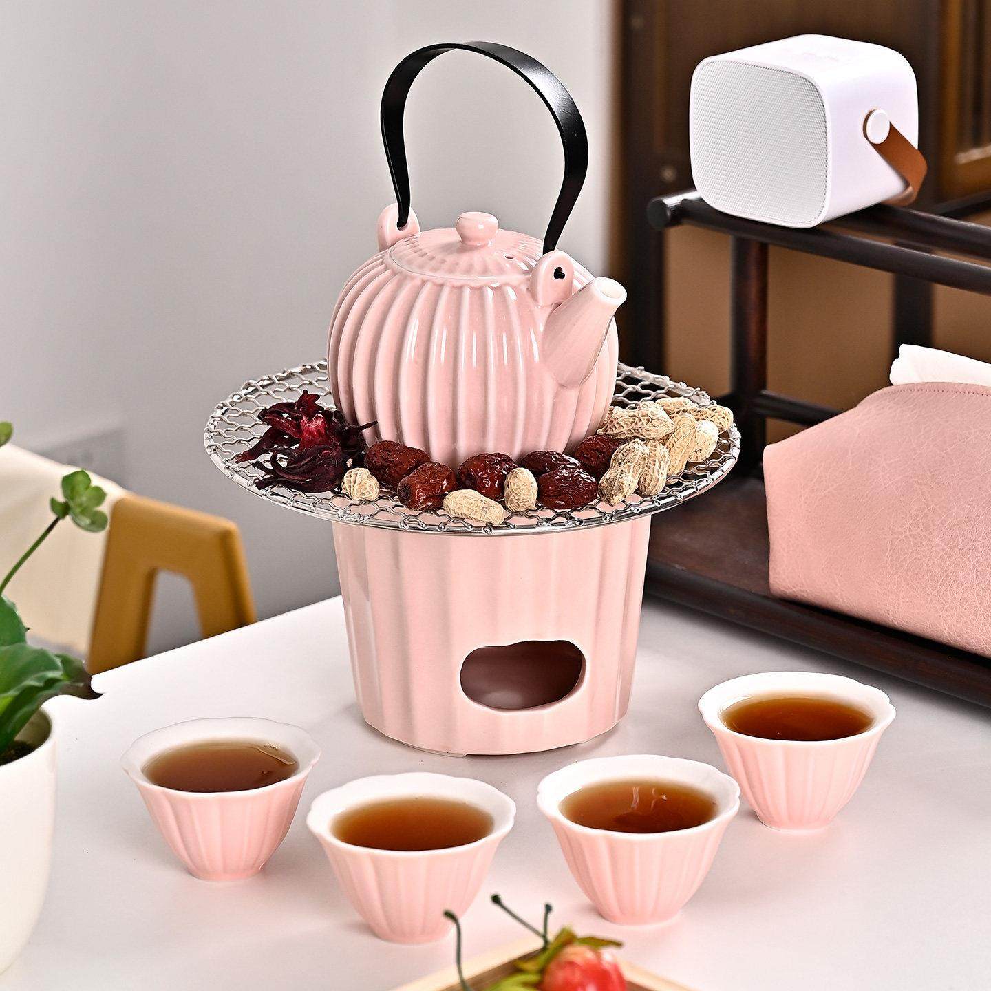 粉色陶瓷煮茶壶烧水壶家用围炉煮茶茶具套装电陶炉煮茶器养生茶壶,餐饮具,煮茶炉,淘宝优惠券,粉丝福利购,淘宝优惠卷