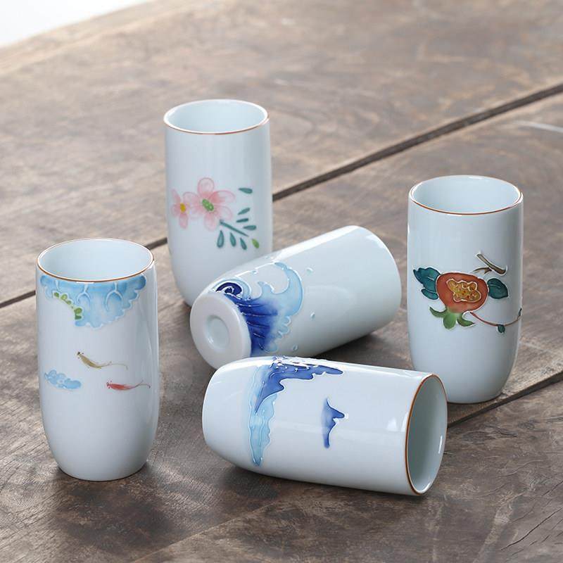 手绘陶瓷大号水杯茶杯个人杯直口杯主人杯200毫升高杯子单杯日式,餐饮具,茶杯,淘宝优惠券,粉丝福利购,淘宝优惠卷